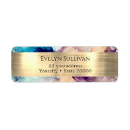 Blue paars waterverf Gold Return Address Label