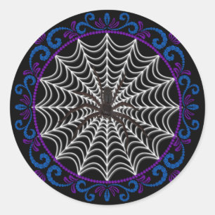 Blue Paars White Spider web en Black Spider Ronde Sticker