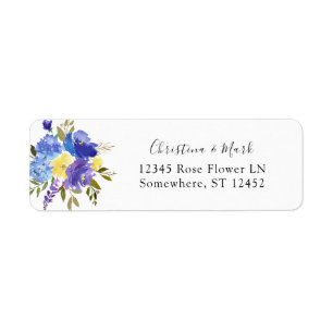 Blue Paars & Yellow Floral Return Address Etiket