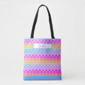 Blue Paars Yellow Rainbow Chevron Monogrammed Tote Bag (Voorkant)