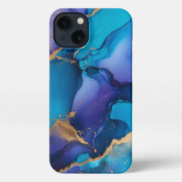 Blue paarse Alcohol Art Girly Gold iPhone 13 Hoesje