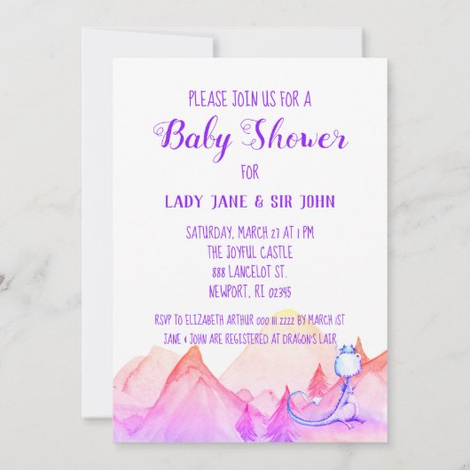 *~* Blue Paarse Dragon Baby Shower Uitnodiging (Achterkant)