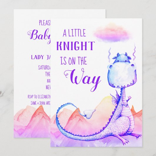 *~* Blue Paarse Dragon Baby Shower Uitnodiging (Voorkant / Achterkant)