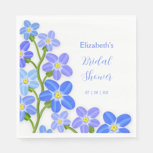 Blue Paarse Floral Forget-Me-Nots Vrijgezellenfees Servet (Voorkant)
