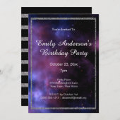 Blue Paarse Galaxy Silver Verjaardag Kaart (Voorkant / Achterkant)