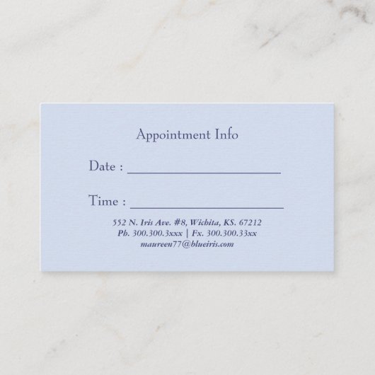 Blue Paarse Iris Zakelijke Afspraakkaart Afsprakenkaartje (Achterkant)