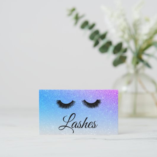 *~* BLUE PAARSE Lashes Extensions Girly Glitter Visitekaartje (Staand voorkant)