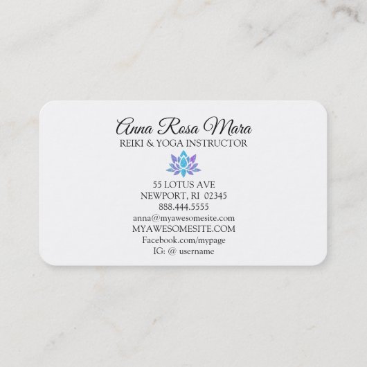 *~* Blue Paarse Lotus Rays Reiki Energy Healing Visitekaartje (Achterkant)