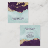 *~* Blue Paarse Mint Gold Glitter Agate Geode Vierkante Visitekaartje (Voorkant / Achterkant)