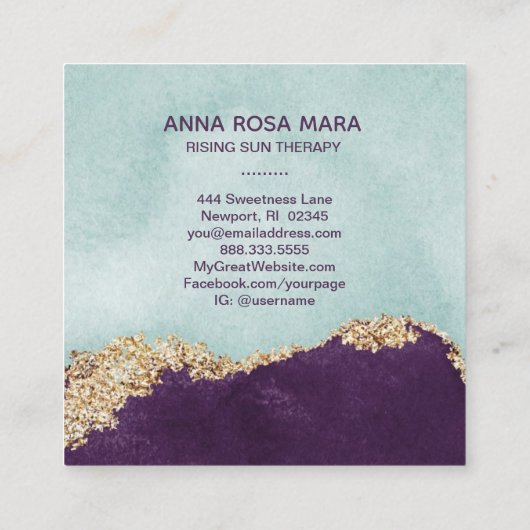 *~* Blue Paarse Mint Gold Glitter Agate Geode Vierkante Visitekaartje (Achterkant)