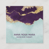 *~* Blue Paarse Mint Gold Glitter Agate Geode Vierkante Visitekaartje (Voorkant)