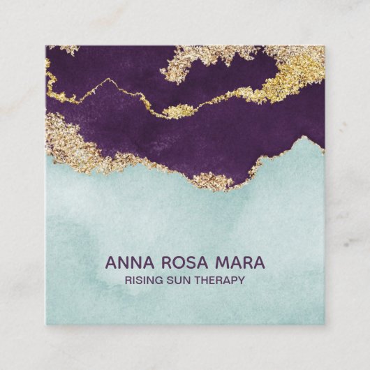 *~* Blue Paarse Mint Gold Glitter Agate Geode Vierkante Visitekaartje (Voorkant)