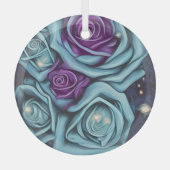 Blue & Paarse Rose Bouquet Glas Ornament (Voorkant)