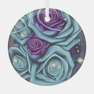 Blue & Paarse Rose Bouquet Glas Ornament