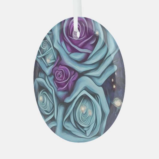 Blue & Paarse Rose Bouquet Glas Ornament (Voorkant links)