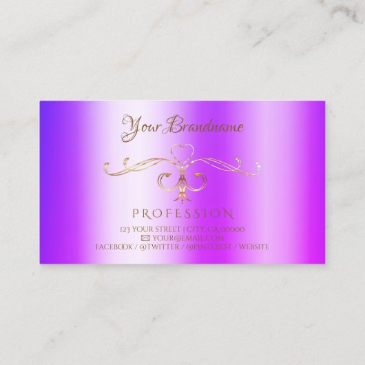 Blue Paarse Shimmery Gold  Corners Initialen Visitekaartje (Achterkant)