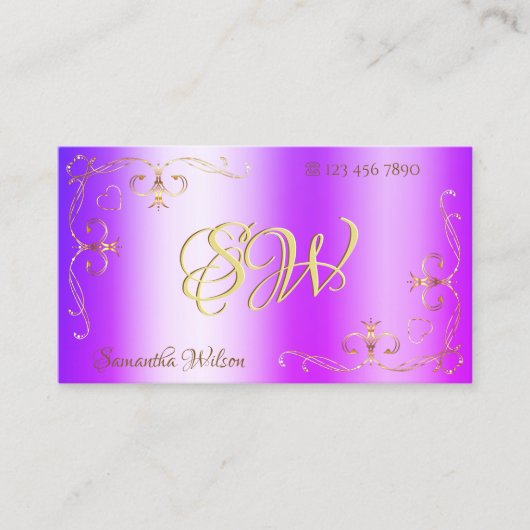 Blue Paarse Shimmery Gold  Corners Initialen Visitekaartje (Voorkant)