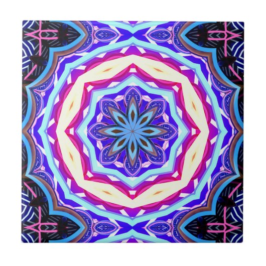 blue / paarse tibetan mandala cirkel tegeltje (Voorkant)