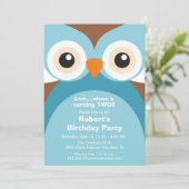 Blue Paarse Uil verjaardagsfeestje uitnodiging (Staand voorkant)