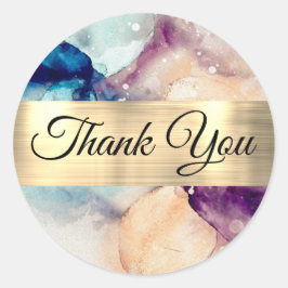 Blue Paarse Waterverf en Gold Foil Hartelijk dank Ronde Sticker