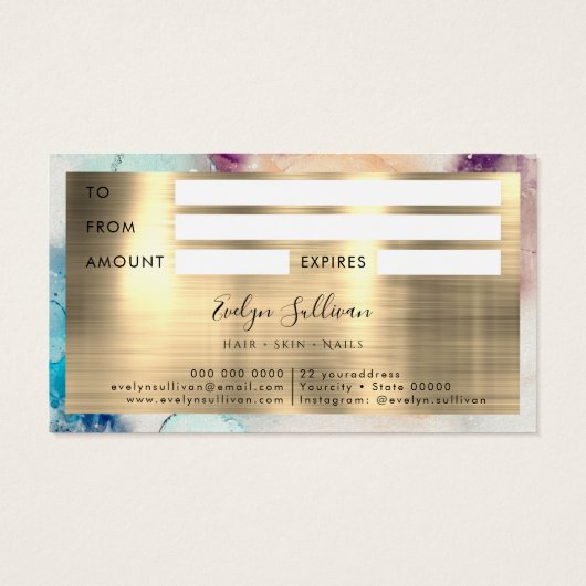 Blue Paarse Waterverf en Gold Foil-kaartje Visitekaartje (Achterkant)