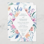 Blue Paarse Waterverf Flowers Weddenschap Kaart (Voorkant / Achterkant)