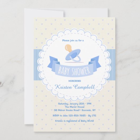Blue Pacifier Baby shower Invitation Kaart (Voorkant)