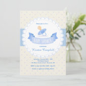 Blue Pacifier Baby shower Invitation Kaart (Staand voorkant)