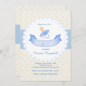 Blue Pacifier Baby shower Invitation Kaart (Voorkant / Achterkant)