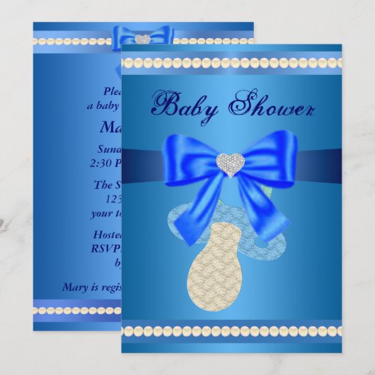 Blue Pacifier Baby shower Invitation Kaart (Voorkant / Achterkant)