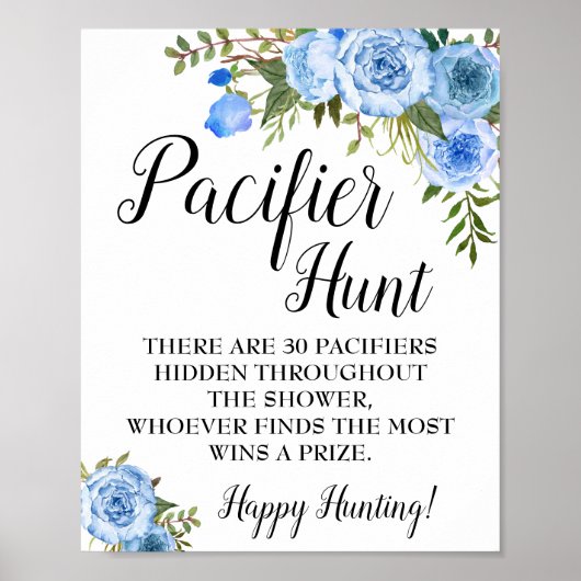Blue Pacifier jachtgame-Baby shower Poster (Voorkant)