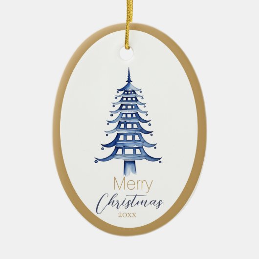 Blue Pagoda Christmas Tree Ornament (Voorkant)