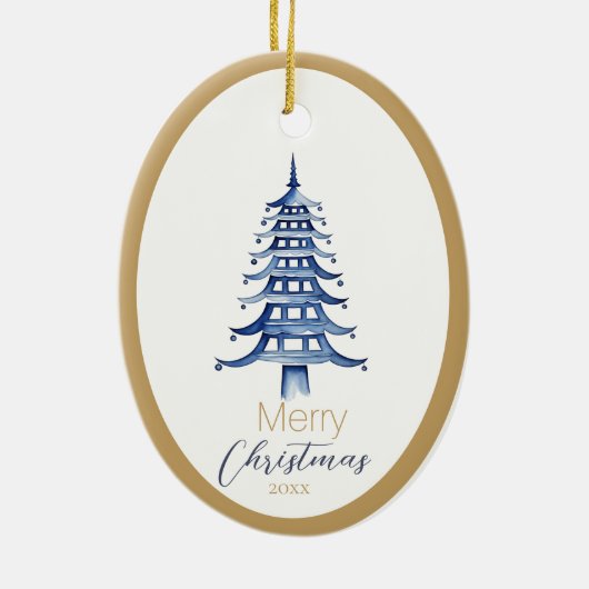 Blue Pagoda Christmas Tree Ornament (Achterkant)