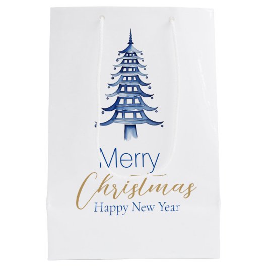 Blue Pagoda Kerstboom Gift Bag Medium Cadeauzakje (Achterkant)