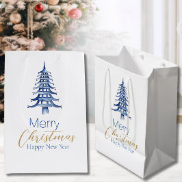 Blue Pagoda Kerstboom Gift Bag Medium Cadeauzakje
