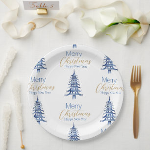 Blue Pagoda Kerstboom Patroon Papier Bord