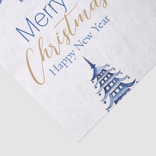 Blue Pagoda Kerstboom Tissue Paper Tissuepapier (Detail)