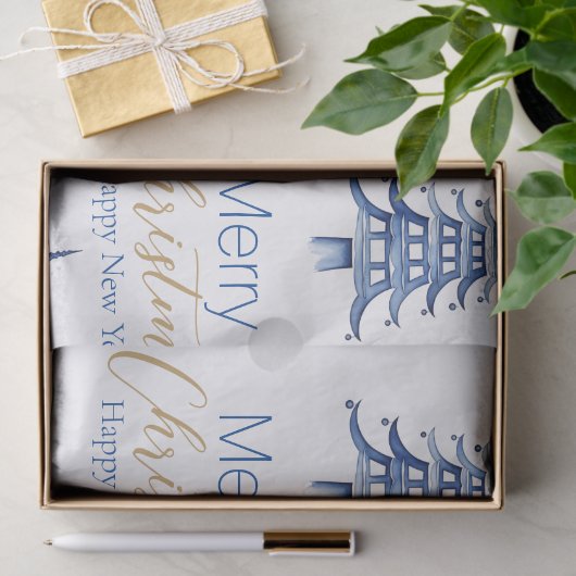 Blue Pagoda Kerstboom Tissue Paper Tissuepapier (Geschenk)