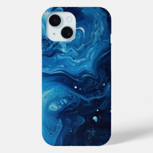 Blue Paint Pour Abstracte Vloeistof Esthetisch iPhone 15 Case