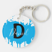 Blue Paint Splash Monogram Keychain Personalized (Achterkant)