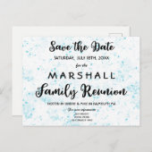 Blue Paint Splatter Family Reunion Save the Date Aankondigingskaart (Voorkant / Achterkant)