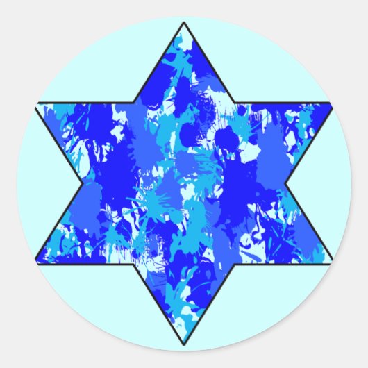 Blue Paint Splatter Jewish Star Ronde Sticker (Voorkant)