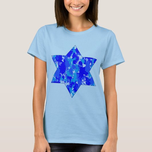 Blue Paint Splatter Jewish Star T-shirt (Voorkant)