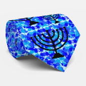 Blue Paint Splatter Menorah Stropdas (Opgerold)