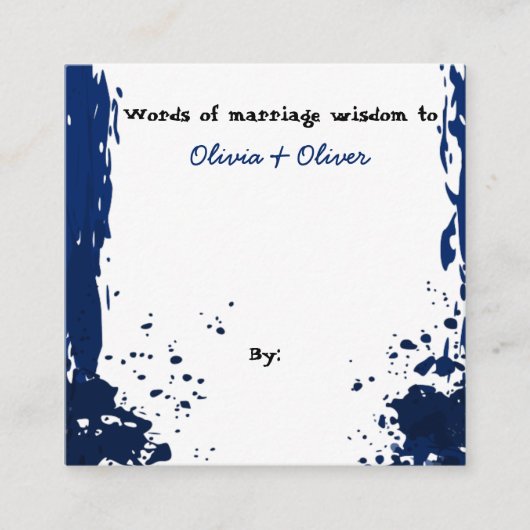 Blue Paint Splatter - Words of Marriage Wisdom - Informatiekaartje (Voorkant)