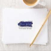 Blue Paint Stroke & Modern Gold Geometric Address Etiket (Insitu)