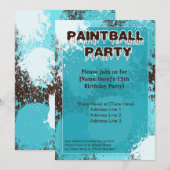 Blue Paintball Party nodigt uit Kaart (Voorkant / Achterkant)