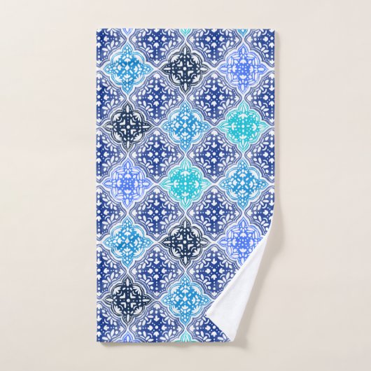 Blue Painted Moroccan Tegel Pattern Bad Handdoek (Handdoek)