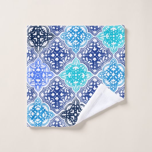 Blue Painted Moroccan Tegel Pattern Bad Handdoek (Wasdoekje)