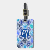 Blue Painted Moroccan Tegel Pattern Bagagelabel (Voorkant verticaal)